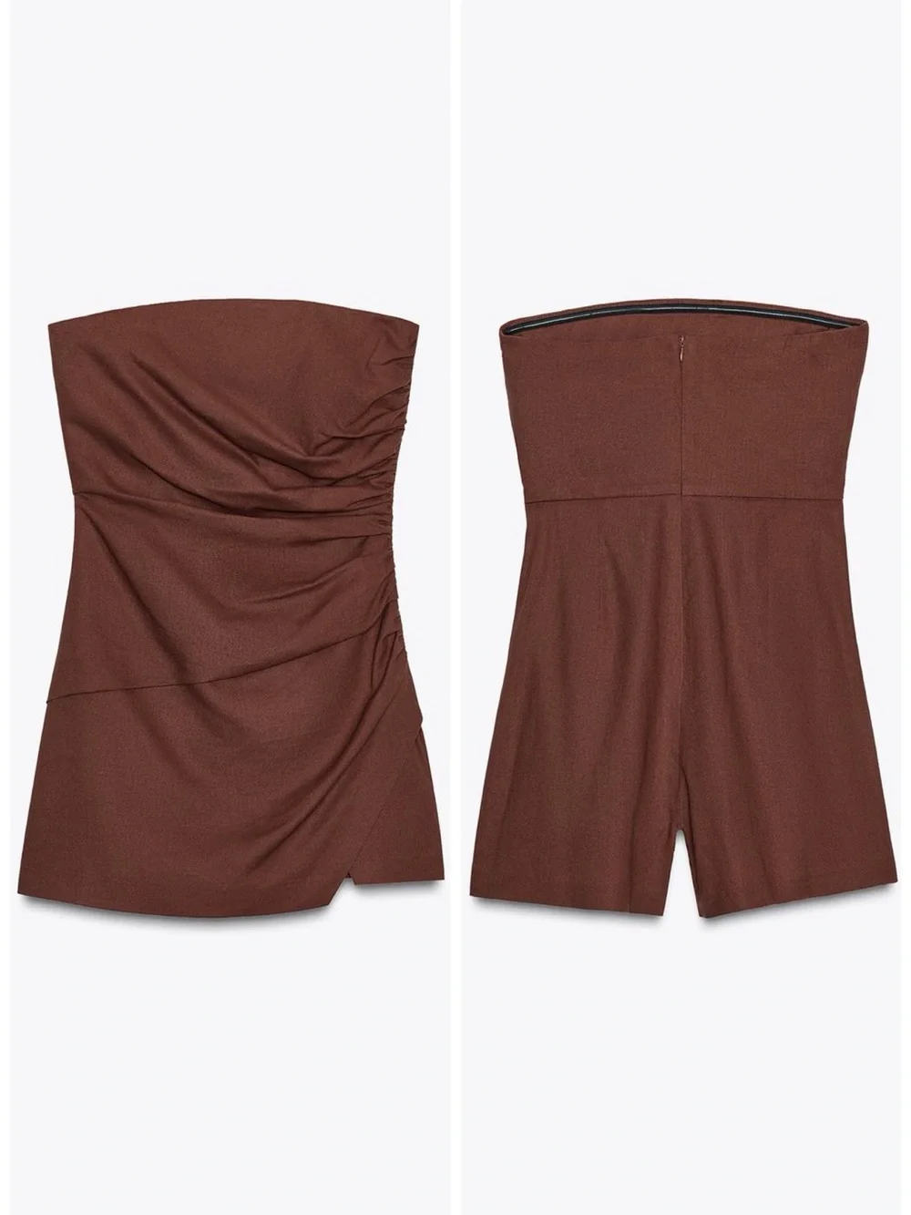 Zara Short Linen Romper Jumpsuit Terracotta Open Sholders Medium 3453/722/658 - Picture 5 of 16